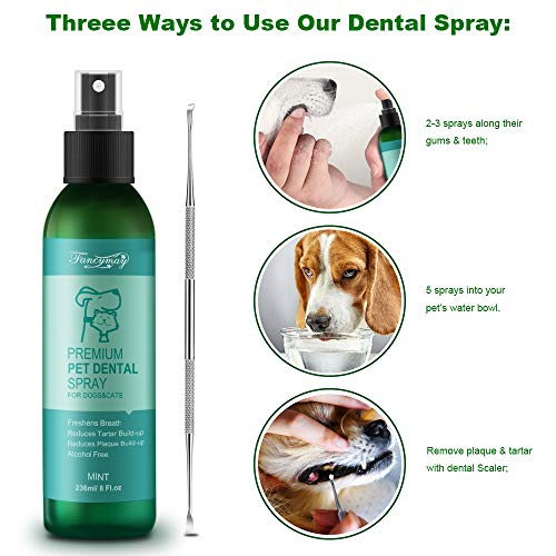Fancymay Premium Pet Dental Spray (Large - 8Oz) for Dogs and Cats, Eliminate Bad Dog Breath and Bad Cat Breath, Fights Pet Tartar Build Up, Dog Dental Care To Refresh Breath