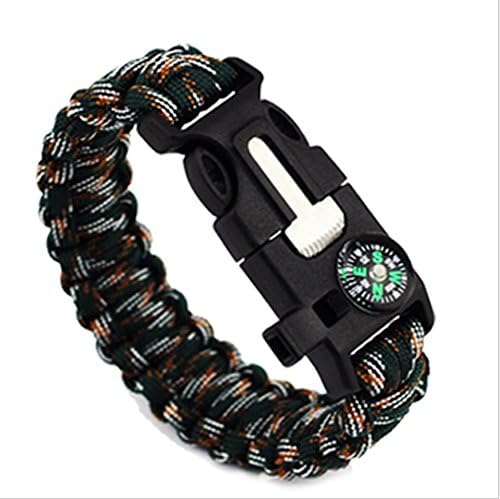 jileSM Outdoor Multifunction Compass Whistle Gear Flint Fire Starter Bracelet