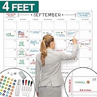 X Large Dry Erase Wall Calendar - 36"x48" Premium Giant Oversized Undated Erasable Deadline Task Calendar for 2019 2020 - Jumbo Monthly Task Organizer Planner for Home, Business & Dorm Room