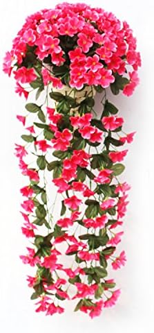 LBZEZR Bunches of Artifical Violet Ivy Flower DIY Hanging Basket Garland Wedding Floral Decoration Rose Red