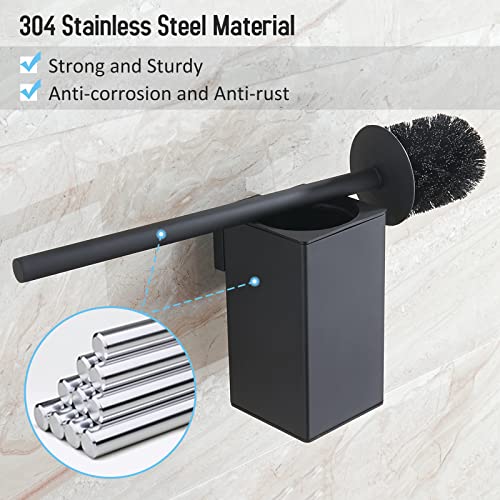 BGL Black Toilet Brush Wall Mount - Square Bathroom Toothbrush Holder 304 Stainless Steel