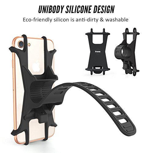 Bike Phone Mount, Fnova Silicone Adjustable Bicycle Phone Holder, Universal Cradle for Any Smartphone with 4.7-6 Inch Screens and All Bicycle Handlebars, Attach and Detach in Seconds (Black 2)