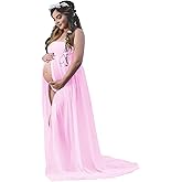 YnimioAOX Women's Off Shoulder Strapless Tube Maternity Dress for Photography Split Front Chiffon Gown for Photoshoot