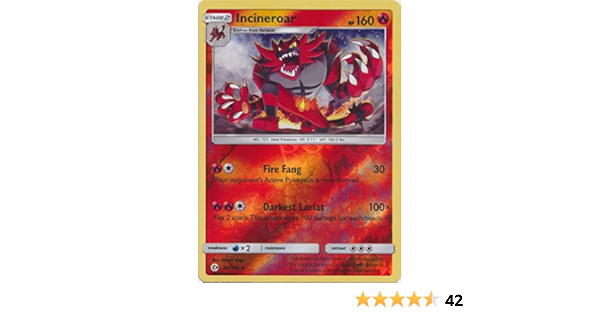 Amazon Com Incineroar 26 149 Rare Reverse Holo Pokemon Sun Moon Toys Games