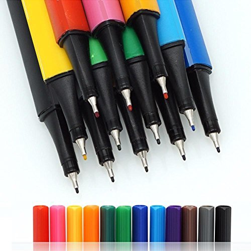 12 Fineliner Color Pen Set, 0.4 mm Porous Fine Point Sketch Writing Drawing Pen Perfect for Coloring Book and Bullet Journal Planner Art Projects.