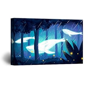 Hand Drawing Style Mystical Whale of Light Swimming in The Forest at Night Gallery 12x18 inches