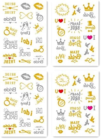 Temporary Tattoo Sticker,Skin Care 31+ Gold Silver Kisses, Crown, Diamond, English Words, Heart Patterns Party Waterproof Fake Tattoos, Body Art Make Up Sticker Easy Use for Man Woman (4 Pack)