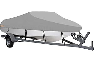 OutdoorLines Waterproof Boat Covers 14-16 Ft Long Gray- Heavy Duty UV Resistant Trailerable Boat Covering for V-Hull,Tri-Hull, Bass, Runabout, Fish&Ski,Pro-Style Fishing Boat