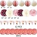 Famoby Dusty Rose Blush Pink Cream White Poms Honeycomb Balls Kit Rose Gold Banner Triangle Flags Hanging Swirls for Wedding Valentine's Day Bridal Shower Baby Shower Birthday Party Decorations