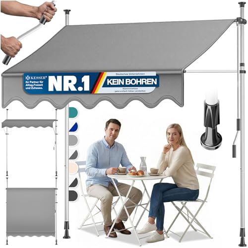 KESSER® Klemmmarkise mit Handkurbel Balkon | Balkonmarkise ohne Bohren | Markise UV-beständig höhenverstellbar & wasserabweisend | Sonnenschutz für Ba