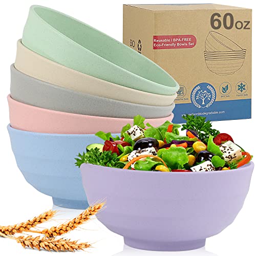 Wheat Straw Bowls Set 60 OZ Unbreakable Large Cereal Bowls Set of 6