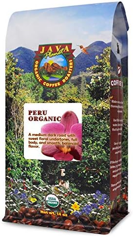 Java Planet - Organic Coffee Beans from Peru, Fair Trade, Medium Dark Roast, Arabica Gourmet Coffee Grade A, packaged in 14oz bag