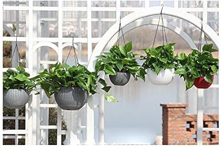 Antier 5 Pcs Rattan Woven Patternwith Chain Hanging Baskets Plastic Scindapsus Flower Pot Holder Own Watering Plant in Multicolor