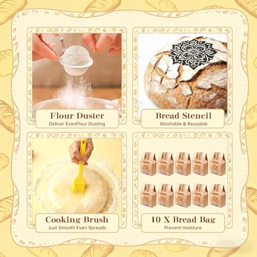 Sourdough Starter Kit, Sourdough Bread Baking Supplies, Round & Oval Banneton Bread Proofing Basket, Bread Sling, Starter Jar, Dough Whisk, Scrapers, Stencils & Bag, Complete Sourdough Kit Gifts