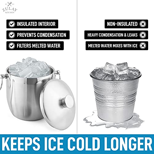Zulay 3 Liter DoubleWall Insulated Ice Bucket For Cocktail Bar Ice