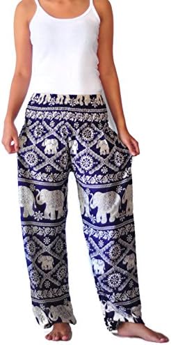 Ahh pants Women's Jumpsuitcomfy Boho/Harem Pants Elephant Print Rayon Fabric One Size Blue