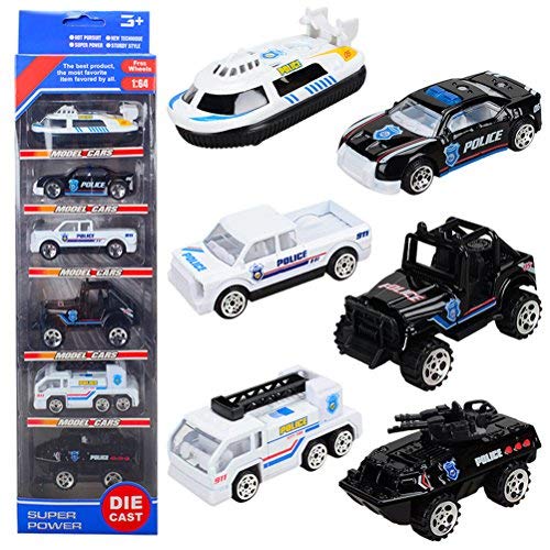 Mini Police Cars Alloy Models Pocket Size Racing Play Vehicles Die Cast Toy for Children Boys, 6 Pcs