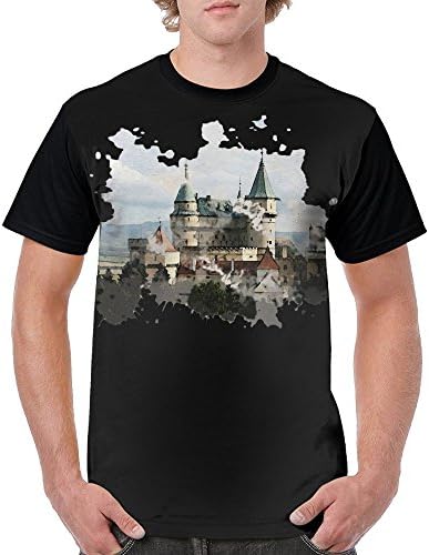 Castle Art Men's T-Shirt Black Midweight Casual Tee Custom Slim Fit Tops