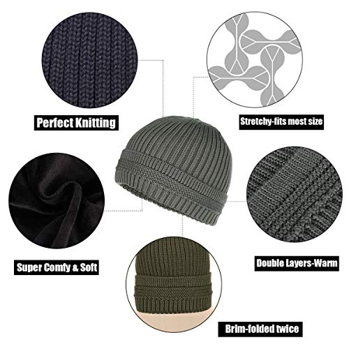 OMECHY Unisex Winter Knitting Wool Warm Beanie Hat Thick Stretch Cuffed Plain Skull Ski Cap Toboggan Watch Hats with Soft Lining Navy