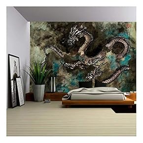 Traditional Ink Painting of a Fierce Chinese Dragon - Removable Wall Mural | Self-Adhesive Large Wallpaper - 100x144 inches