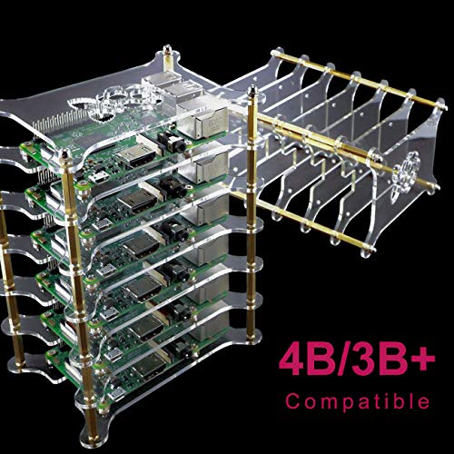 Yahboom Raspberry Pi Cluster Case 6-Layers Acrylic Dog Bone Plate Stack Clear Case Box Enclosure Case for Raspberry Pi 4B / 3B+ / 3B / 2B / B+ (Without Raspberry Pi)