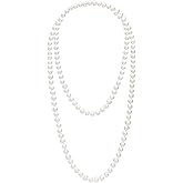 Long White Pearl Necklace 150cm/59 Adjustable Multi-Strand Faux Pearls for Women, Bridal Wedding Vintage Gatsby Jewelry for Party & Elegant Events