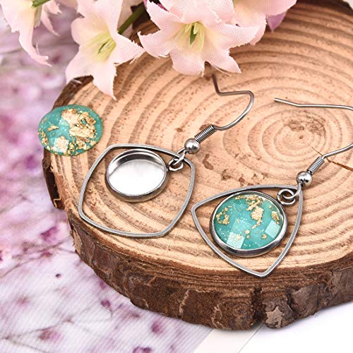 LANBEIDE Earring Blanks Wire Hooks Bezel Trays for 12mm Cabochon Settings, 28 PCS Stainless Steel Earring Dangle for Jewelry Findings (Mixed)