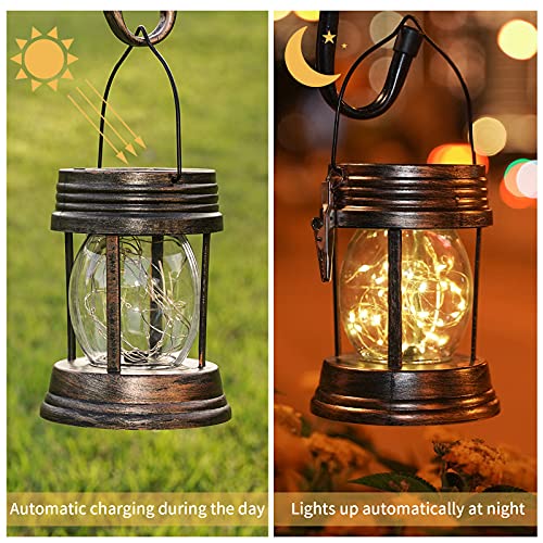 Solar Hanging Lanterns Outdoor - 2 Pack Outdoor Lanterns For Patio Waterproof - 30 LEDs Fairy String Lights Outdoor Table Lamp For Outside Garden Porch Patio Yard Wall Tree Coach Decorative (Warm)