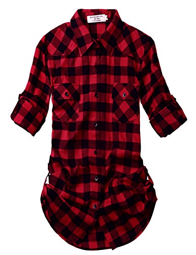 Match Women's Long Sleeve Plaid Flannel Shirt #2021(X-Large, Checks#1)