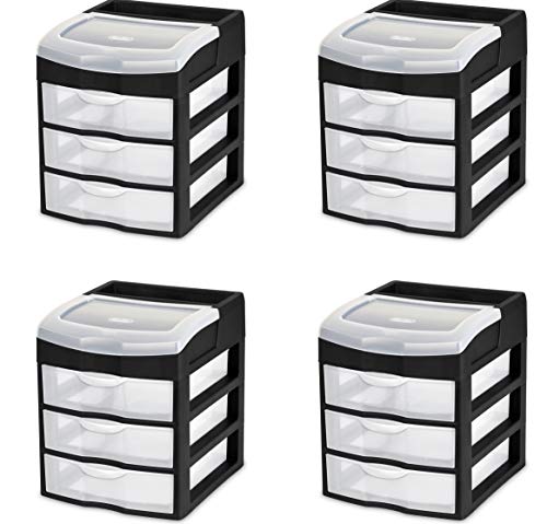 Sterilite 20639004 3 Drawer Desktop Unit Black Frame With Clear