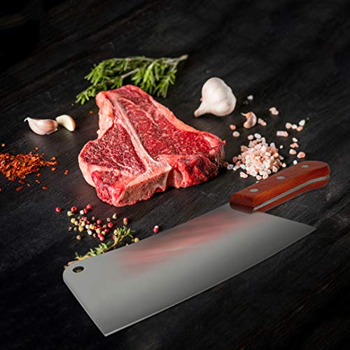 Professional Meat Cleaver Stainless Steel Chopper with Natural Wood