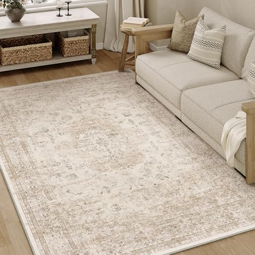 PureCozy Waschbarer Teppich Wohnzimmer 120x170cm Vintage Teppiche,Beige