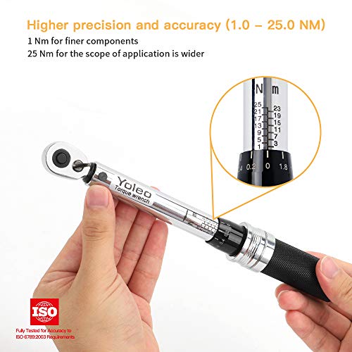 Bike Torque Wrench 1/4 Inch, Yoleo Drive Click Torque Wrench Set (125