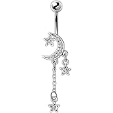 Pierced Owl 14GA 316L Stainless Steel Moon and Stars Dangling Belly Button Ring