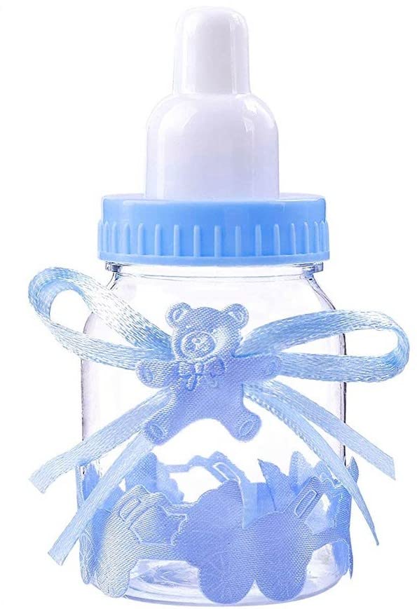 Jonami Boy Baby Shower Party Favours Decoration Set, 18 Blue Feeding Bottle Sweets Favour Box for Newborn Baptism Mother to Be (4cm*4cm*9cm) -18Pcs-