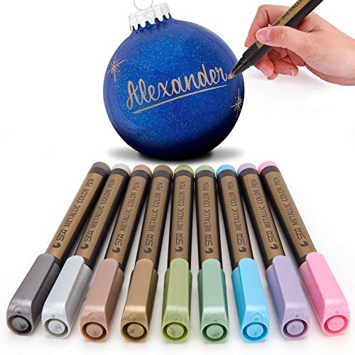 Fine Metallic Markers Paint Pen, Permanent Glitter Point Medium-Tip, For Black Paper, Painting Rocks, Glass Glitter Paint Writing, Photo Album, DIY Craft Kids Gift Holiday ornaments, 9/Set