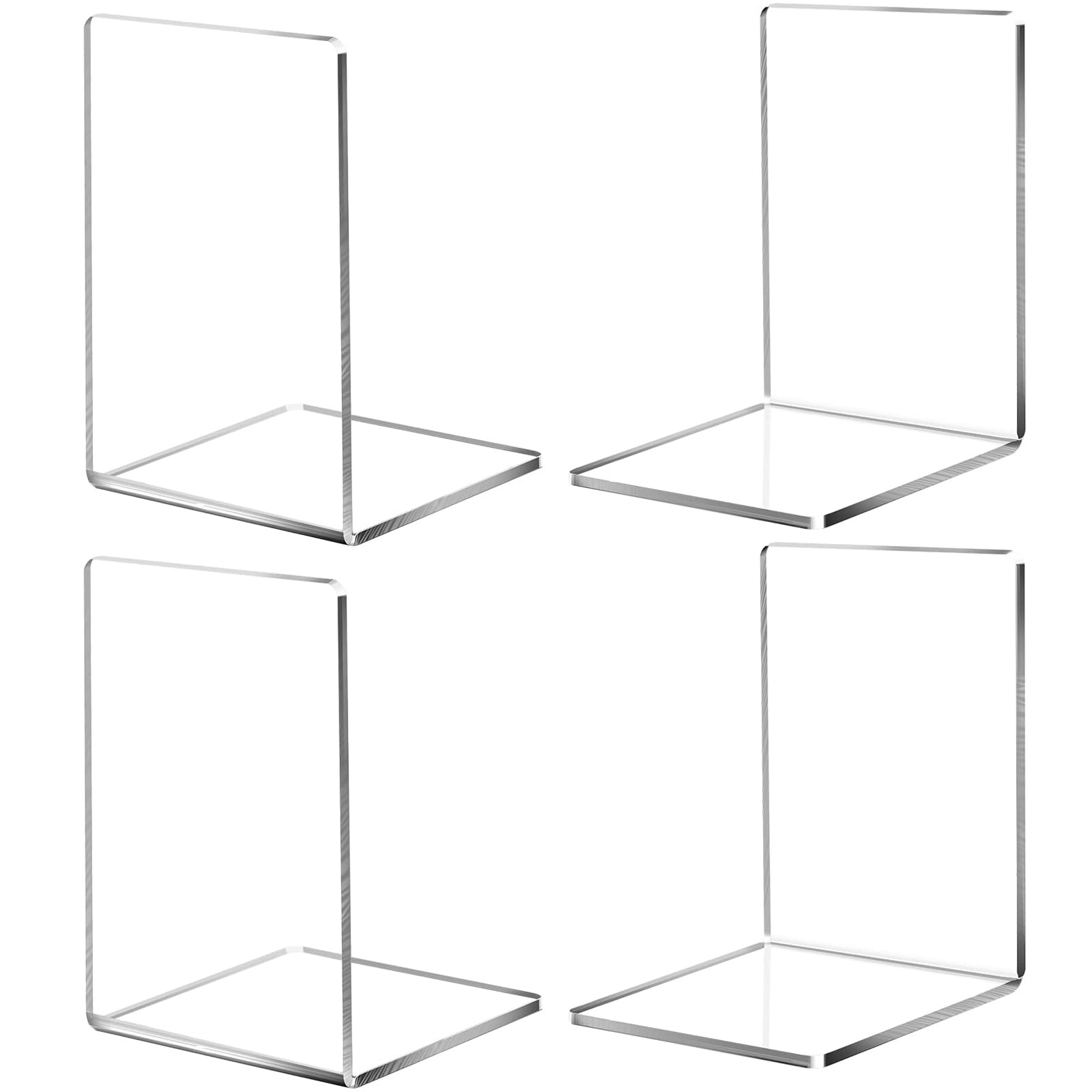 DARUITE Book Ends, 2 Pair Clear Acrylic Bookends, Book Ends for Shelves, Decorative Bookends, Unique Designs Book Stopper for Home, Office, Library(Back to School Supplies)