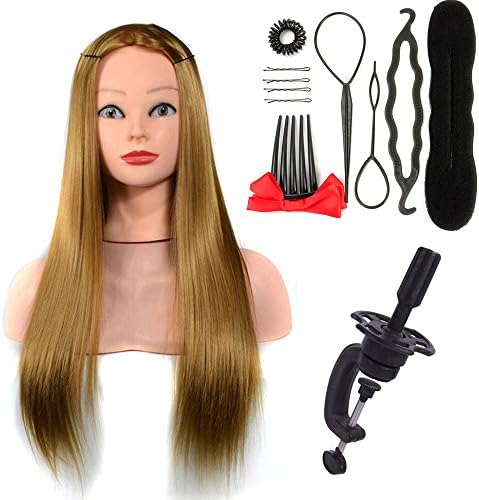 SHERUI 24" Mannequin Head Hair Hairdresser Training Head Manikin Cosmetology Doll Head (Table Clamp Stand Included)