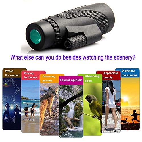 Monocular Telescope, 40X60 HD Waterproof- Shockproof- Phone Mount Adapter- High Power Monocular- for Bird Watching Hunting Camping Hiking Travelling Sporting Monocular-Black