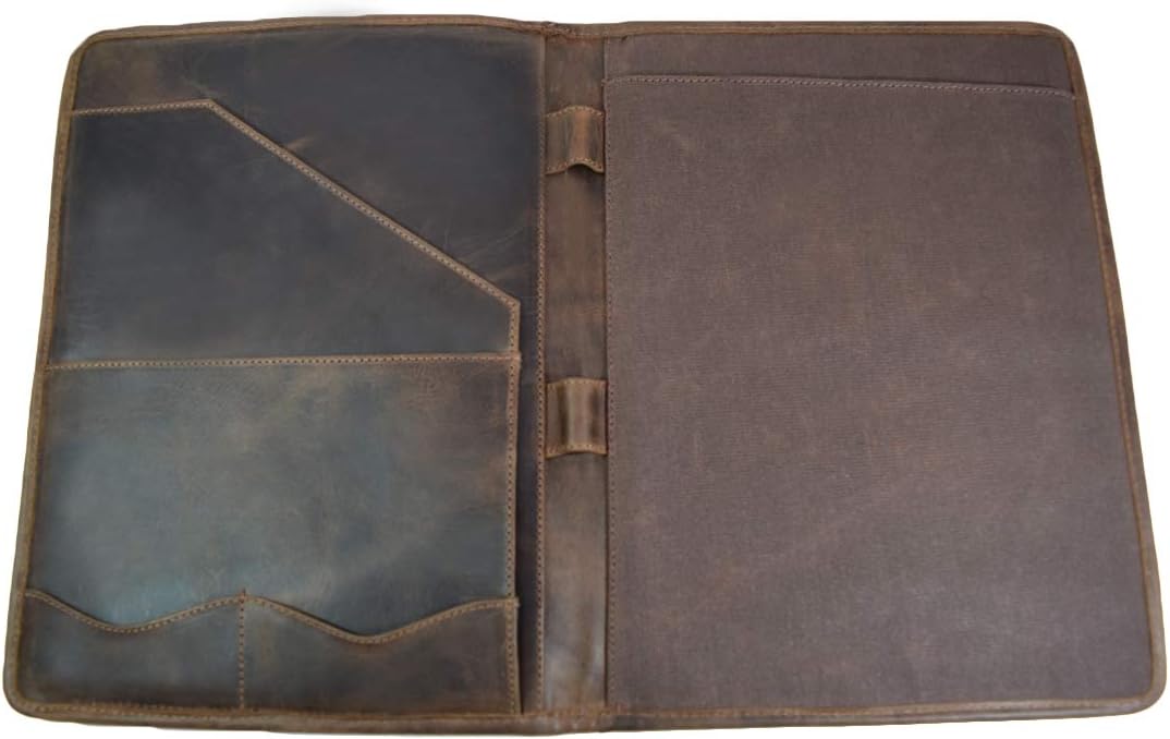 Hide & Drink, Leather Professional Portfolio/Document Folder Organizer Padfolio / A4 Writing Pad w/Pen & Card Holder Handmade : Bourbon Brown : Office Products