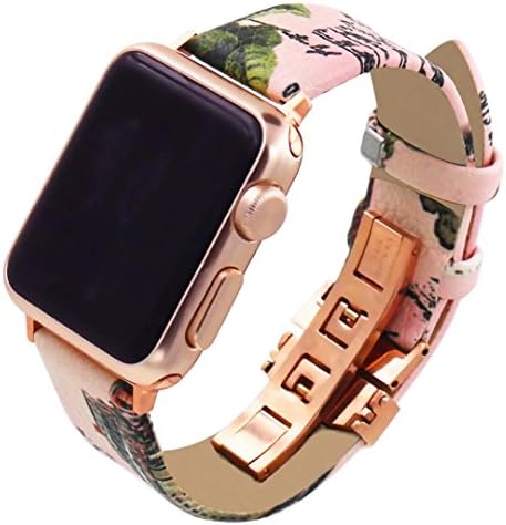 GTDA for Apple Watch Band,High Polymer Fiber Material Handmade Romantic Beautiful Pattern Design Wrist Strap Bracelet Replacement with Butterfly Buckle for iWatch Series 1 / 2,38mm,Light Pink