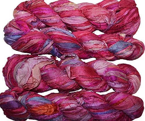 Sari Pure Silk Ribbon Yarn - 100g Recycled Multicolored Bulky Weight For Knitting & Crochet