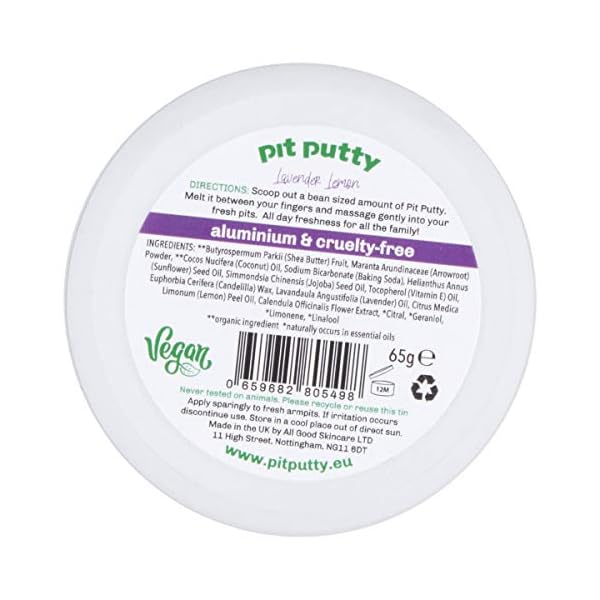 Pit Putty 65g | Vegan & Eco-Friendly Deodorant Balm | 100% Natural Deodorant For Women & Men (Lavender Lemon)