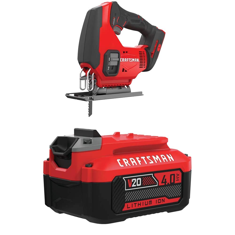 Sierra de calar inalámbrica CRAFTSMAN V20 con batería de iones de litio, 4,0 amperios hora, el cargador se vende por separado (CMCS600B y CMCB204)