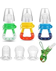 PandaEar Baby Fresh Fruit Food Feeder Nibbler Pacifier (3 Pack) |Training Massaging Toy Teether| Food Grade Soft Safe BPA-Free Silicone Pouches| Babies Toddlers Infants Kids