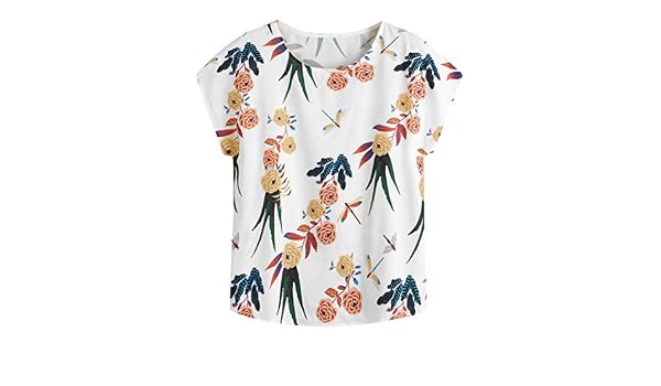 Berryhot - Blusa de Manga Corta para Mujer, Cuello Redondo, cómoda ...