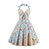 Vintage Halter Cocktail Dress 1950S Retro Swing Homecoming Dresses Floral Print 2XL