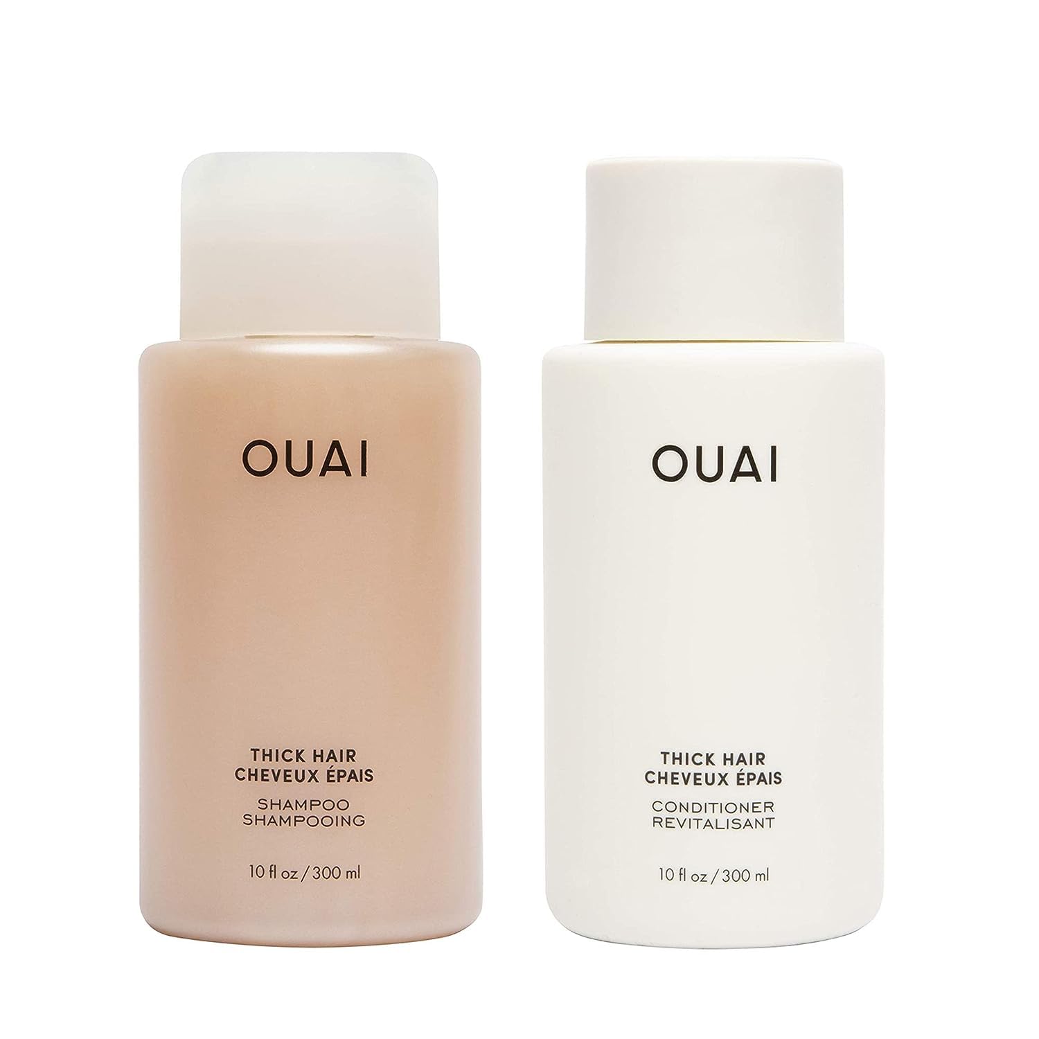 OUAI Thick Shampoo + Conditioner Set - Fight Frizz and Nourish Dry, Thick Hair with Keratin, Marshmallow Root, Shea Butter & Avocado Oil - Free of Parabens, Sulfates & Phthalates - 300 ml Each