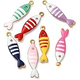 Ornazy 50Pcs 18.5x4.5mm Stainless Steel Sea Animal Charms Mixed Color Enamel Fish Shaped Charms for Jewelry Making Ocean Party Pendant Ornament