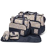 Mom Miya 5-in-1 Multifunction Large Capacity Baby Diaper Bag Nappy Changing Pad Travel Mummy Bag Tote Handbag Set (Dark BLue)